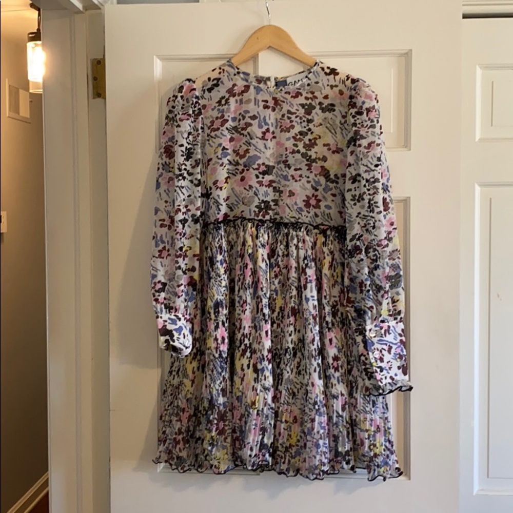 Ganni long sleeve egrette multi color dress